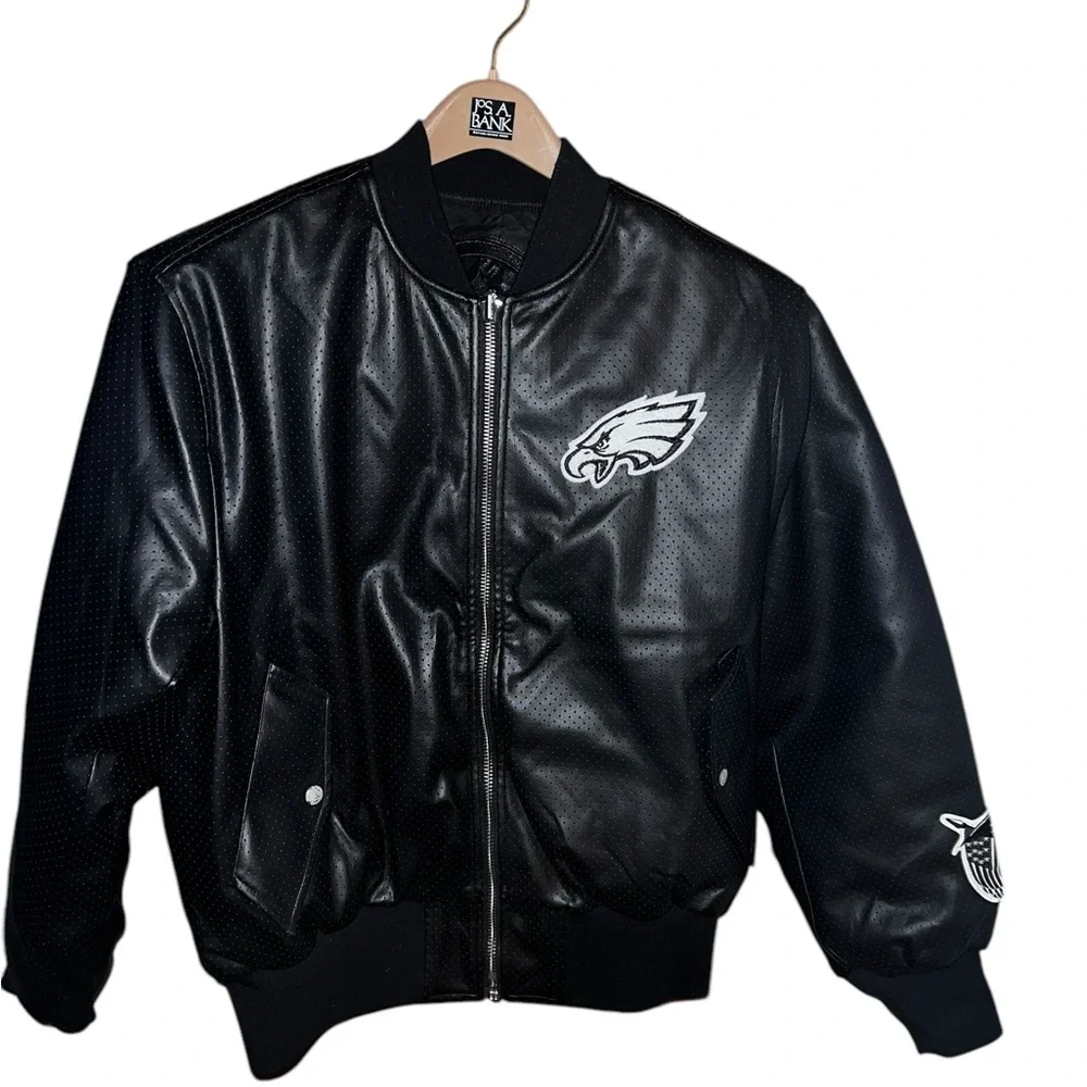 New Jeff Hamilton black NFL Reverse bomber Jacket + garment bag mens XL EAGLES - Picture 4 of 15